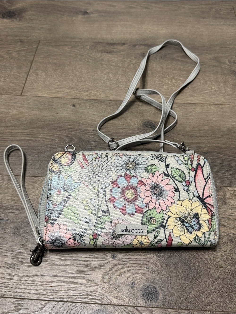 Sakroots Pastel Floral Crossbody Wallet in Pink, Yellow, Blue
